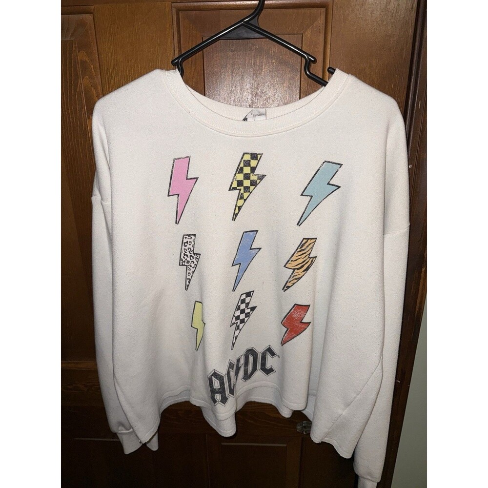 AC/DC Women's Large White Thunderbolt Sweater Merch Rock Music